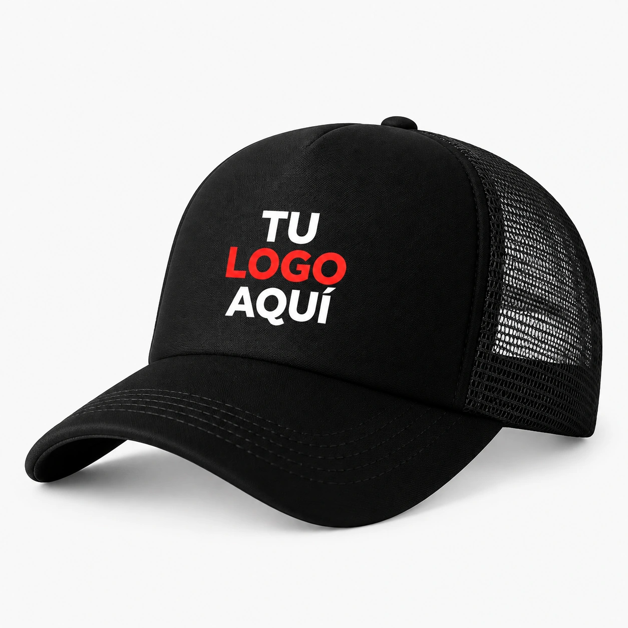 Gorra trucker negra personalizada con estampado de logo
